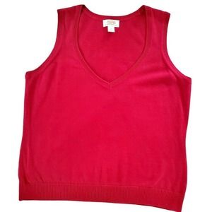 Talbots Woman Petites Lightweight Cotton Red V-Neck Sweater Vest Sz 1X